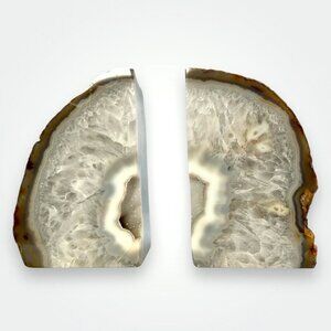 Agate Crystal bookends with Geode Center, Natural stone, Bookshelf Decor, Unique